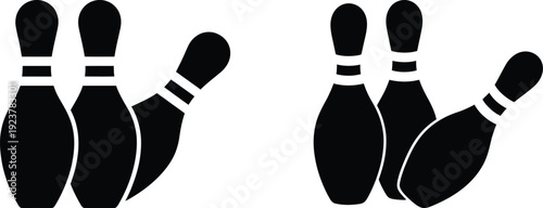 Black bowling pins in two different positions on white background