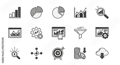 A Collection of Data Visualization Icons for Business Analysis and Marketing Strategies