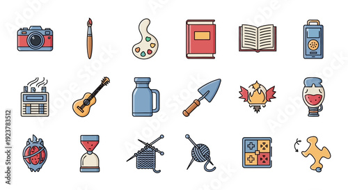 A Collection of Stylized Icons Representing Various Hobbies and Creative Pursuits