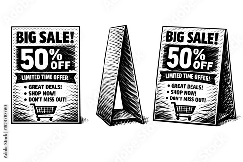 Product advertisement card depicted as a single promotional layout object displayed in three views: front view, side view, and three-quarter view with clear