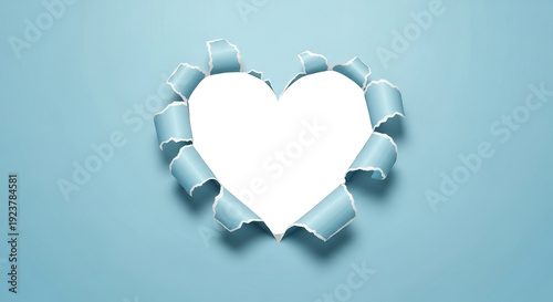 Heartshaped Hole Torn In Light Blue Paper With Black Void