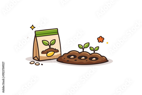 Planting seeds in spring gentle eco-friendly concept showing a seed packet beside freshly planted soil, suggesting mindful gardening, sustainability, and