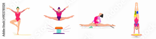 Collection of Female Gymnasts in Dynamic Poses: Flexibility, Balance, and Strength for Sport and Fitness