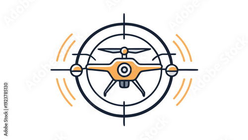 Drone flying in target acquisition mode with crosshairs