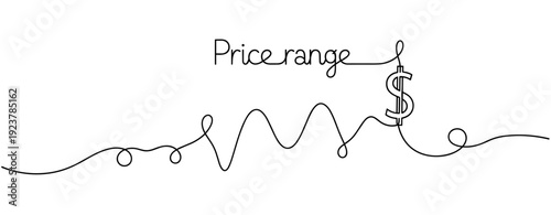 Dynamic price range concept with dollar sign and line graph. No editable stroke