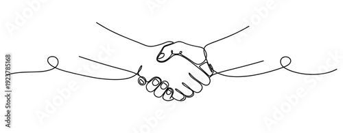 Continuous line drawing of handshake between two people. No editable stroke