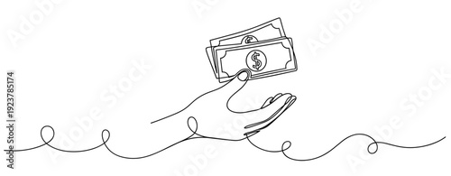 Minimalist line art of hand holding cash. No editable stroke