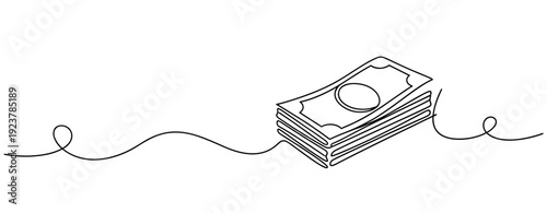 Minimalist line art of stacked currency with swirling lines. No editable stroke