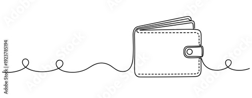 Minimalist line art wallet with button fastener and spiral design. No editable stroke