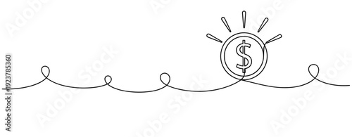 Simple continuous line art of dollar sign emerging above waves. No editable stroke