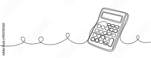 Continuous line drawing of a calculator on white background. No editable stroke