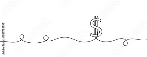 Minimalist line art with dollar sign on a simple white background. No editable stroke