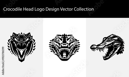 Crocodile Head Logo Design Vector Collection Featuring Fierce Alligator Silhouettes With Sharp Teeth For Sports Teams Mascot Branding Professional Reptile Identity Elements And Wild Animal