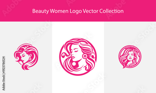 Beauty Women Logo Vector Collection Featuring Elegant Female Portrait Silhouettes With Flowing Hair For Salon Branding Professional Wellness Identity Elements Aesthetic Spa Cosmetics Graphic Design