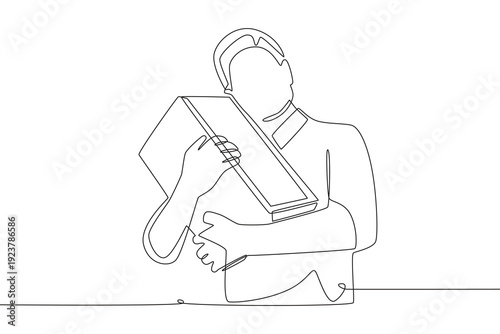 Man receives gift. Receiving gifts concept one-line drawing