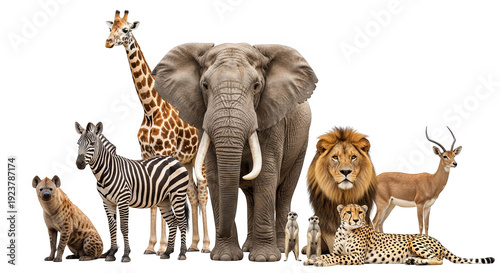 African Safari Animals Group Portrait Isolated On Black Background