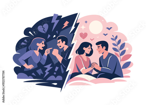 Storytelling with contrast. Light and dark areas dividing the scene into conflict and