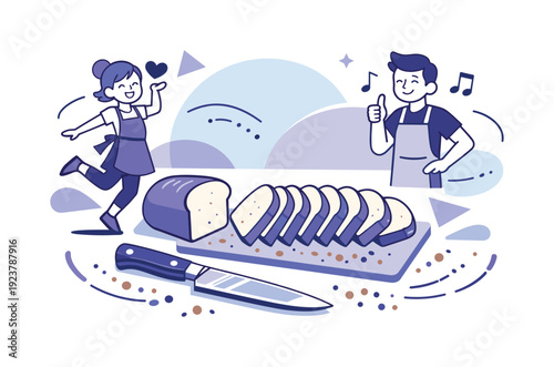 Kitchen satisfaction. Several even slices laid out neatly, knife resting nearby, crumbs