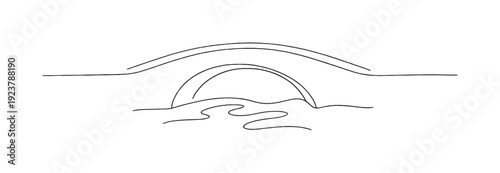Silent bridge passage. Minimalistic one-line drawing minimal bridge arch with calm flowing