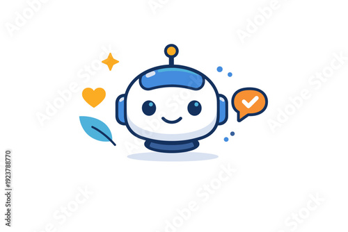 Artificial intelligence concept focused on a robot head icon combined with soft decorative elements, symbolizing human friendly AI and accessible technology.