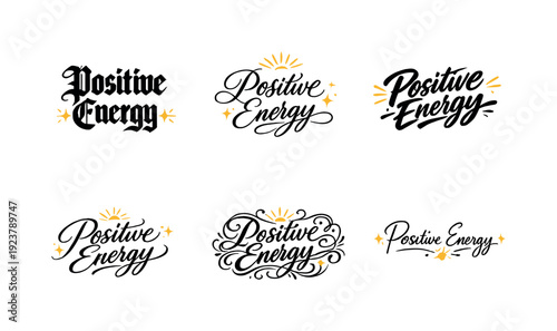 Positive Energy Calligraphy. Positive Energy. Create a calligraphy lettering illustration of the phrase: