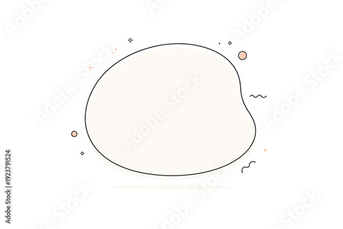 Minimal blob composition. A single oversized blob shape centered with small abstract accents around. Focused, elegant design emphasizing simplicity and form.