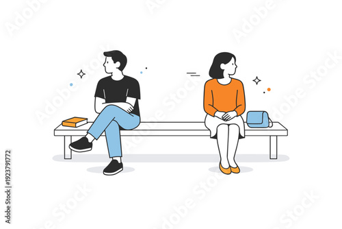 Parallel presence without interaction. People sharing a bench or platform, not interacting but aware of each other. Subtle connection through