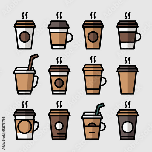 Coffee Cup Icon Set Takeaway Hot Drink Vector Collection