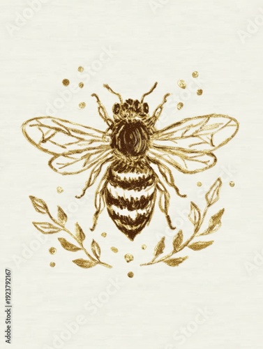 Hand-drawn bee illustration with “bee” lettering in vintage ink sketch style, suitable for honey and beekeeping branding, eco packaging, natural skincare labels, stationery and rustic decor