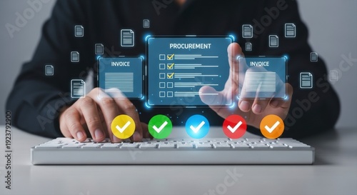 Businessman managing procurement and invoices digitally with modern technology