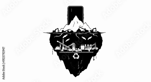 Polluted iceberg illustrating hidden environmental damage and industrial waste below the surface.