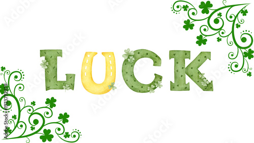 Celebratory decoration with floral patterns and lucky charm letters on a festive occasion viewed directly