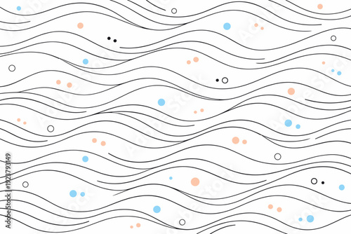 Line pattern illustration. Thin continuous lines flowing gently across the surface, creating a calm rhythmic repeat. Clean and modern abstract background with
