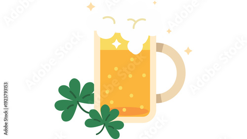A refreshing beer mug illustration with shamrocks, symbolizing good luck and celebration on St. Patrick's Day
