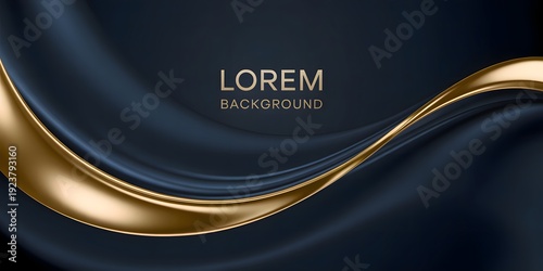 A dark blue background with a gold wave and lorem text