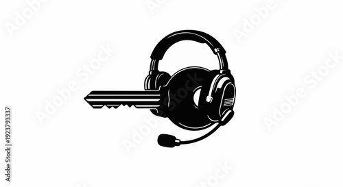 Headset on a key symbolizes access to information and communication solutions.