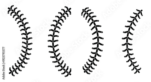 Four baseball seams depicted in a striking black silhouette