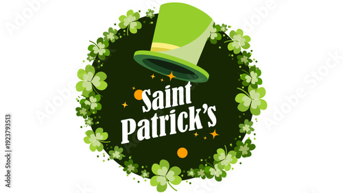 Celebrating Saint Patrick's Day with festive clover wreath and hat illustration