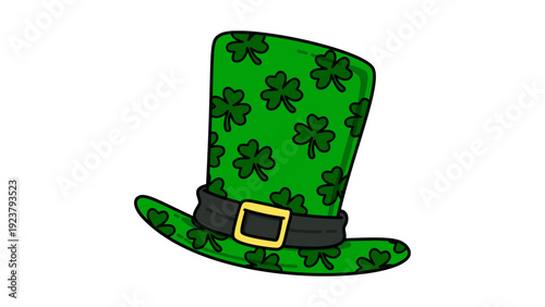 Illustration of a green top hat adorned with shamrocks and a black buckle, symbolizing Irish heritage and festive spirit