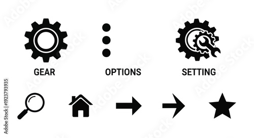 Black icons representing settings options and navigation as a silhouette
