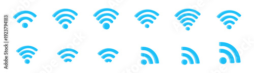 3D Icon WiFi Signal Set Blue Wireless Internet Network Symbols Collection Isolated Transparent Background