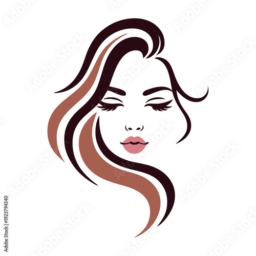 Logotipo de salón de belleza. Dibujo con cara de mujer con peinado con ondas