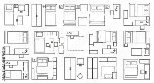 Detailed architectural floor plans showcasing various room layouts and designs for residential spaces.