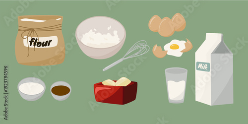 Pancake Ingredients Flat Lay Illustration