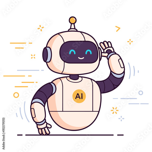 Cute cartoon ai robot with a friendly expression and simple design