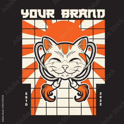 Cartoon maneki neko cat. Vector illustration	
