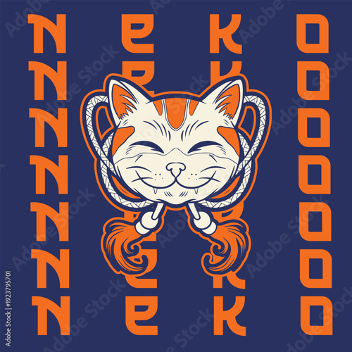 Cartoon maneki neko cat. Vector illustration	
