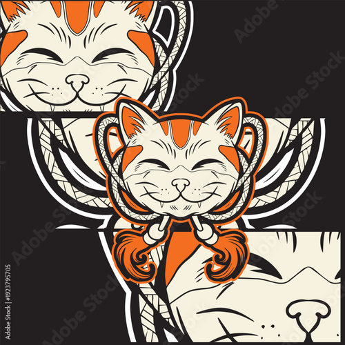 Cartoon maneki neko cat. Vector illustration	
