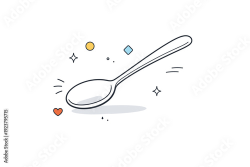 Serving spoon. Abstract representation of a serving spoon with subtle motion lines and floating shapes. Clean modern editorial mood focusing