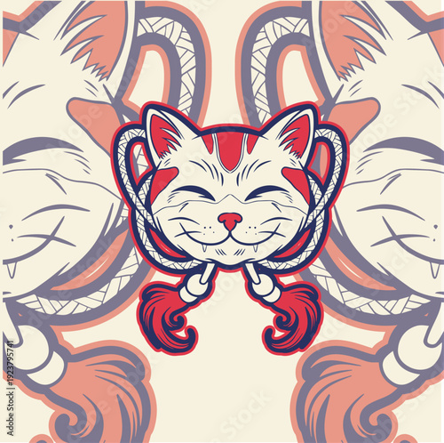 Cartoon maneki neko cat. Vector illustration	
